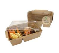 ECOPICNIC Lot de 100 boîtes à repas jetables en papier kraft de 1200 ml avec couvercle transparent - Boîtes à repas jetables - Boîtes à sushi à emporter - Boîtes jetables anti-fuite pour fêtes et