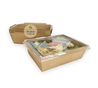 ECOPICNIC Lot de 200 Lunchbox en Kraft 2100 ML avec Couvercle | Boîtes Alimentaires jetables en Carton Kraft pour Repas à emporter, barquettes écologiques avec Couvercle pour salades, gâteaux