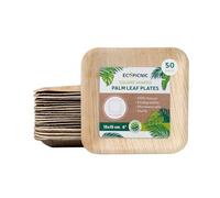 ECOPICNIC Lot de 50 assiettes carrées en feuille de palmier - 15 x 15 cm - Assiettes jetables et compostables - Vaisselle jetable durable pour barbecues, pique-niques et fêtes d'anniversaire
