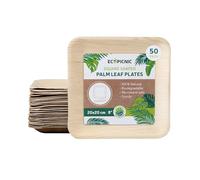 ECOPICNIC Lot de 50 assiettes carrées en feuille de palmier - 20 x 20 cm - Assiettes jetables et compostables - Vaisselle jetable durable pour barbecues, pique-niques et fêtes d'anniversaire