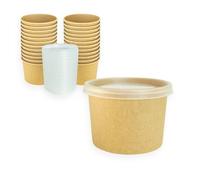 ECOPICNIC Lot de 50 gobelets à soupe 350ML avec couvercles PP, revêtement PE, jetables et étanches.