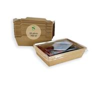 ECOPICNIC Lot de 50 Lunchbox en Kraft 700 ML avec Couvercle | Boîtes Alimentaires jetables en Carton Kraft pour Repas à emporter, barquettes écologiques avec Couvercle pour salades, gâteaux