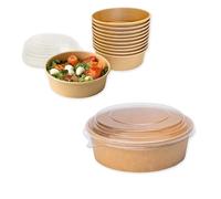 ECOPICNIC Lot de 50 saladiers en Pet avec Couvercle, 500 ML | Barquettes Alimentaires jetables pour salades, Repas à emporter, Contenant écologique pour Poke Bowls, Plats Chauds ou froids
