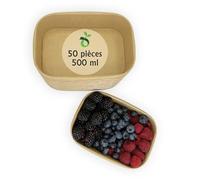 ECOPICNIC Lot de 50 saladiers rectangulaires 500 ML jetables | Barquettes Alimentaires sans Couvercle pour salades, Repas à emporter, Plats Chauds ou froids, Emballage écologique en Carton