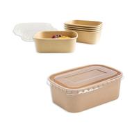 ECOPICNIC Lot de 50 saladiers rectangulaires 750 ML en Papier Kraft jetables avec Couvercle en Pet | Boîtes Alimentaires pour salades, Repas à emporter