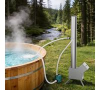 ECOPOOLTECH Chauffage de Piscine au Bois, Chauffe-Eau Extérieur pour Petites Piscines, Baignoires et Spas Jusqu’à 2 800 L, avec Serpentin en Titane, Pompe et Tuyaux