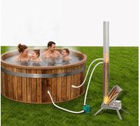 ECOPOOLTECH Chauffage de piscine d'extérieur en bois, tonneau de chauffage portable, pompe à chaleur, spirale chauffante en acier inoxydable, échangeur de chaleur, chauffage de piscine pour spas