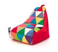 Ecopuf - Fauteuil Pouf en Polyester Keiko Patchwork Taille S/M - Pouf Poire Résistant aux Déchirures et aux Taches - Pouf Salon avec Poignée - Meubles de Salon - Base Rouge Nc12