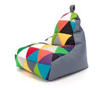 Ecopuf - Fauteuil Pouf en Polyester Keiko Patchwork Taille S/M - Pouf Poire Résistant aux Déchirures et aux Taches - Pouf Salon avec Poignée - Meubles de Salon - Base Gris Nc16