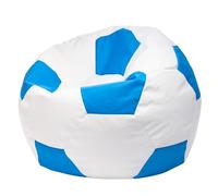 Ecopuf Football Pouf M - Chambre Ballon de Foot en Simili Cuir - Génial pour Les Fans de Football, Les Enfants - Pouf Salon - Fauteuil Gaming - 65x45cm, Bleu Clair E19