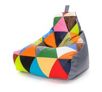 Ecopuf - Keiko Patchwork Pouf d'extérieur - Pouf avec boules de polystyrène - Sac en tissu imperméable - Fauteuil relax - Mobilier pour la maison - Dimensions du fauteuil M - 100 x 80 x 85 cm, gris