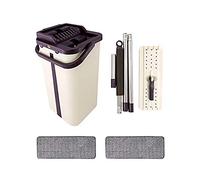 ECOSWAY - Ensemble de nettoyage de balai plat - En acier inoxydable - Rotatif à 360° - Pour nettoyer les sols en bois dur stratifié et en pierre 2 mop heads