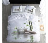 ECOTOS Housse de Couette 160x200 Zen - Parure de Lit 1 Personne Motif Bambou - Ensemble de Literie en Microfibre Douce avec Fermeture éclair, 1 Taies d'oreiller 65x65 cm