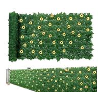 Écran de clôture de confidentialité en Ivy artificiel - Setging de confidentialité | Panneaux de haies artificielles de 100 x 300 cm | Décoration de feuille de vigne avec tournesols | Paysage mural |