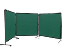 Écran de soudage avec cadre, 6' x 6' 3 panneaux Écrans de soudage, écran de protection en vinyle ignifuge sur 12 roulettes pivotantes (6 verrouillables), mobile et professionnel pour atelier, vert