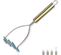 Écrase-purée en acier inoxydable Unyqoos® avec revêtement arc-en-ciel en titane, ergonomique et lavable au lave-vaisselle – idéal pour écraser les pommes de terre, les légumes et les fruits