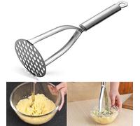 Écrase-purée Unyqoos® en acier inoxydable – plaque ronde perforée de 37 trous, lavable au lave-vaisselle, manche ergonomique antidérapant, compact et facile à ranger, idéal pour la purée de pommes de