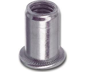 Écrou à sertir en aveugle Tête plate Dentée sous tête Tige ronde ouverte M10 Acier zingué