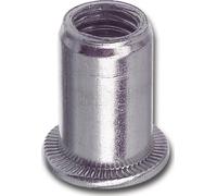 Écrou à sertir en aveugle Tête plate Dentée sous tête Tige ronde ouverte M12 Acier zingué