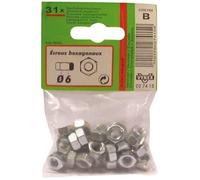 Ecrou hexagonal - acier zingué - 6 pans - D: 6 mm