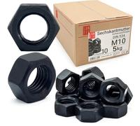 Écrou hexagonal M10, 5 Kg, acier noir classe 10 DIN 934 | filetage métrique standard, boulon et tige filetée, fixation intérieure et extérieure