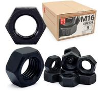 Écrou hexagonal M16, 8 Pièces, acier noir classe 10 DIN 934, filetage métrique standard, boulon 16 mm et tige filetée, fixation intérieure et extérieure