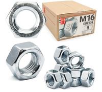 Écrou hexagonal M16, 8 Pièces, acier zingué DIN 934, filetage métrique standard, boulon 16 mm et tige filetée, fixation intérieure et extérieure