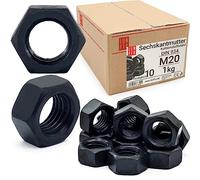 Écrou hexagonal M20, 1 Kg, acier noir classe 10 DIN 934, filetage métrique standard, boulon 20 mm et tige filetée, fixation intérieure et extérieure