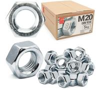 Écrou hexagonal M20, 5 Kg, acier zingué DIN 934, filetage métrique standard, boulon 20 mm et tige filetée, fixation intérieure et extérieure