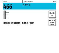 Ecrou moleté DIN 466 forme haute M 6 A 1/A 2