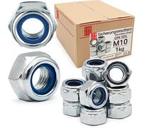 Écrous autobloquants M10 (1 kg) DIN 985, écrous hexagonaux en acier zingué, écrou frein de blocage avec bague nylon, écrou autobloquant pour vis, boulons et tiges filetées