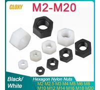 Écrous hexagonaux en plastique et nylon blanc ou noir, M2, M2.5, M3, M4, M5, M6, M8, M10, M12, M14, M16, M18, M20, DIN934, 5 à 50 pièces Black Color