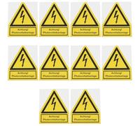 ECSiNG Lot de 10 Autocollants d'avertissement Jaunes Achtung! Photovoltaikanlage Photovoltaïques 10 X 12 Cm pour Usage électrique Industriel.