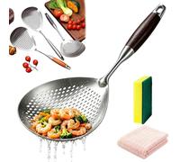 Écumoire en Acier Inoxydable avec Manche en Bois, Grande Cuillère Égouttoir pour Pâtes, Œufs, Légumes et Friture (#B,S)