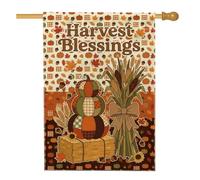 Écusson Citrouilles Harvest Blessings Drapeau Maison Thanksgiving 71 x 101 | Motif patchwork, drapeau de cour, lot de tiges de maïs, balle de foin rustique, feuillage d'automne, style ferme