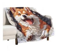 ECWECC Le Chien Corgi Plaid Couverture Imprimé Animaux Chien Plaid Polaire Lit Plaid Jeté Confortable pour Filles Enfants Adultes Canapé Voyage Extérieur Cadeaux De Noël 100x130cm