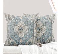 ECZOIL Lot de 2 Decorative Housse de Coussin 40x40 cm Boho Ethnique Vintage en Canapé Taie d'oreiller Douce pour Maison Salon Chambre Canape Bohème Art déco - Bleu Ciel