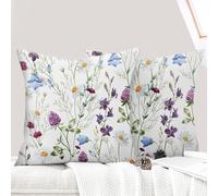ECZOIL Lot de 2 Decorative Housse de Coussin 40x40 cm Flowers Housse de Canapé Décoratifs Motif Plante à Fleurs Sauvages Taie d'oreiller pour Maison Salon Chambre et Ferme - Marguerite Violette