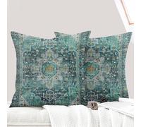 ECZOIL Lot de 2 Decorative Housse de Coussin 45x45 cm Boho Ethnique Vintage en Canapé Taie d'oreiller Douce pour Maison Salon Chambre Canape Bohème Art déco - Cyan
