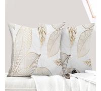 ECZOIL Lot de 2 Decorative Housse de Coussin 45x45 cm Flowers Housse de Canapé Décoratifs Motif Plante à Taie d'oreiller pour Maison Salon Chambre et Ferme - Feuilles Dorées