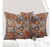 ECZOIL Lot de 2 Decorative Housse de Coussin 50x50 cm Boho Ethnique Vintage en Canapé Taie d'oreiller Douce pour Maison Salon Chambre Canapé Bohème Art déco - Orange Fleuri