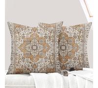 ECZOIL Lot de 2 Decorative Housse de Coussin 50x50 cm Boho Ethnique Vintage en Canapé Taie d'oreiller Douce pour Maison Salon Chambre Canape Bohème Art déco - Brun Orangé