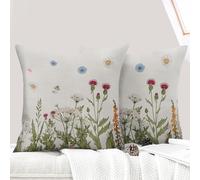 ECZOIL Lot de 2 Decorative Housse de Coussin 50x50 cm Flowers Housse de Canapé Décoratifs Motif Plante à Fleurs Sauvages Taie d'oreiller pour Maison Salon Chambre et Ferme - Fleurs Colorées