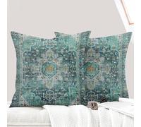 ECZOIL Lot de 2 Decorative Housse de Coussin 60x60 cm Boho Ethnique Vintage en Canapé Taie d'oreiller Douce pour Maison Salon Chambre Canape Bohème Art déco - Cyan