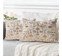 ECZOIL Lot de 2 Housse de Coussin 30x50 cm Boho Ethnique Vintage Housses Coussins Décoratifs Taie d'oreiller 12x20 Pouces pour Maison Salon Chambre - Floral Crème
