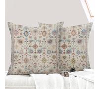 ECZOIL Lot de 2 Housse de Coussin 50x50 cm Boho Ethnique Vintage Housses Coussins Décoratifs Taie d'oreiller 20x20 Pouces pour Maison Salon Chambre - Floral Crème