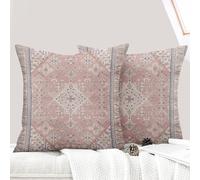 ECZOIL Lot de 2 Housse de Coussin 50x50 cm Boho Ethnique Vintage Housses Coussins Décoratifs Taie d'oreiller 20x20 Pouces pour Maison Salon Chambre - Rose