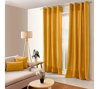ED ENJOY HOME Rideau avec Œillets argentés, 135x240cm, Jaune Moutarde, 100% Coton, Tissu Certifié Oeko-TEX, Collection Panama