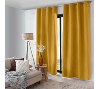 ED ENJOY HOME Rideau Thermique Occultant avec Œillets, Jaune Moutarde, 135x240cm, 100% Polyester, Velours Tramé, Doublure Polaire, Collection Nordica