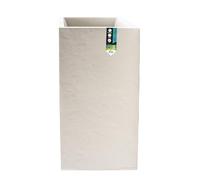 EDA - Bac à Fleurs Carré Haut Volcania 31 L - Décor Imitation Pierre - Double Paroi - Zone de Rétention d'eau - 39,5 x 39,5 x 80 cm - Beige Calcaire